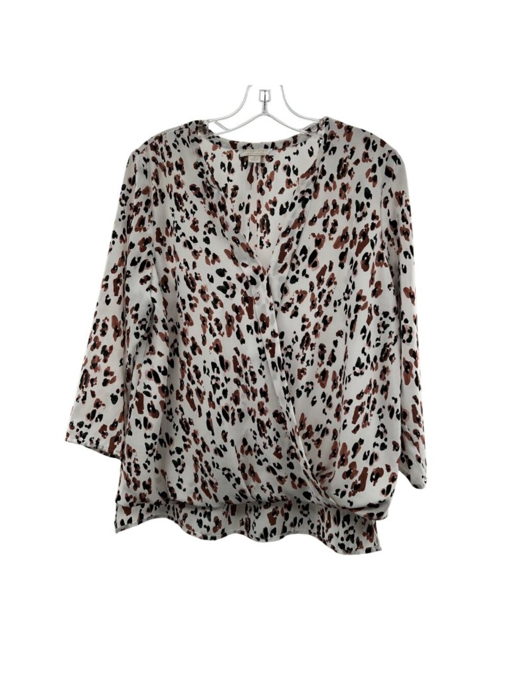 Finn & Grace Women's Leopard Print Surplice Top 3/4 Sleeve Size Medium